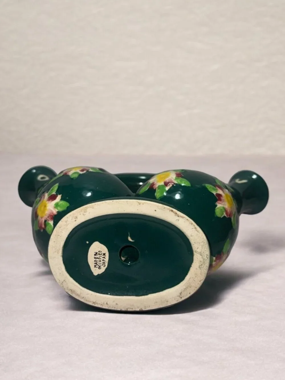 Hand-Painted Ceramic Double-Spout Oil & Vinegar Cruet With Floral Design